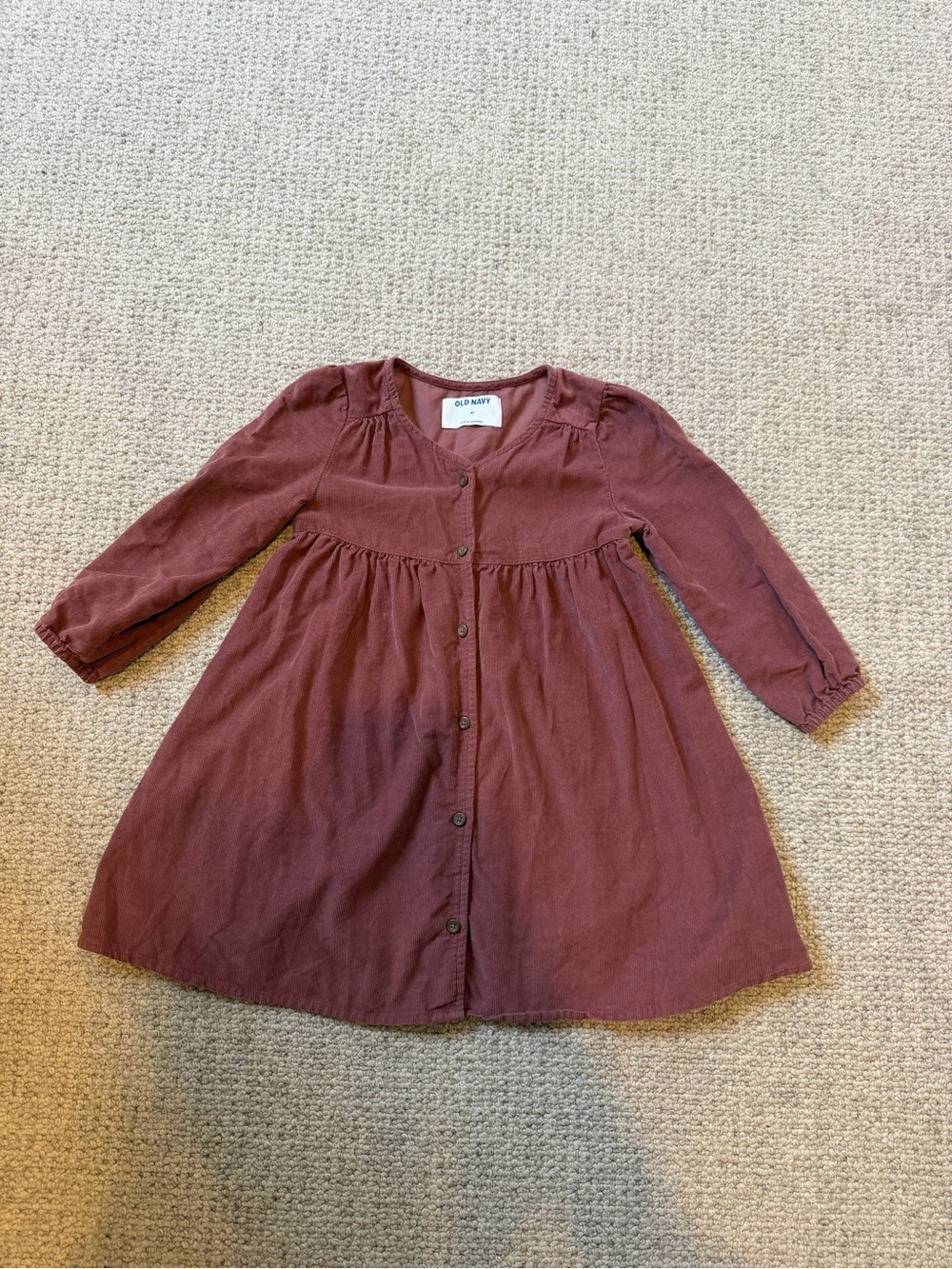Old Navy Girls' Button-Front Dusty Rose Long-Sleeve Dress